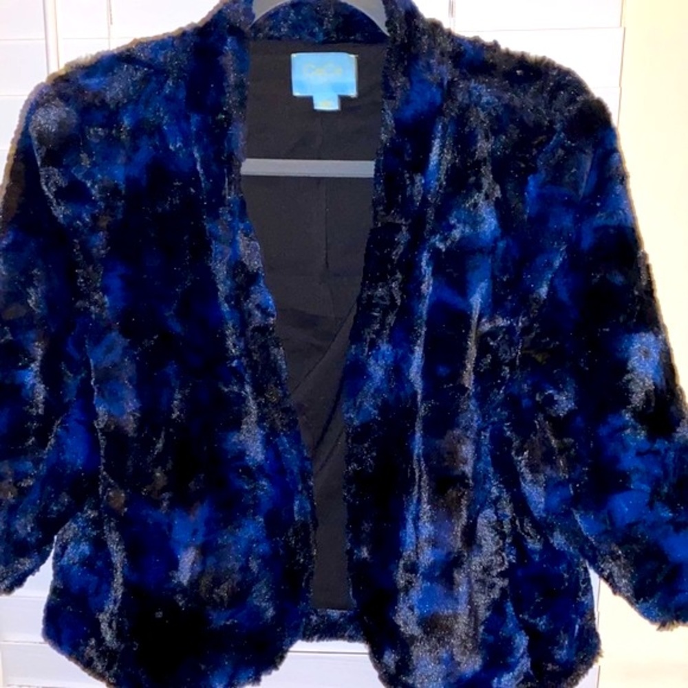 Gorgeous CECE FAUX FUR JACKET GORGEOUS ELECTRIC BLUE HUES WITH MIXED BLACK GUR